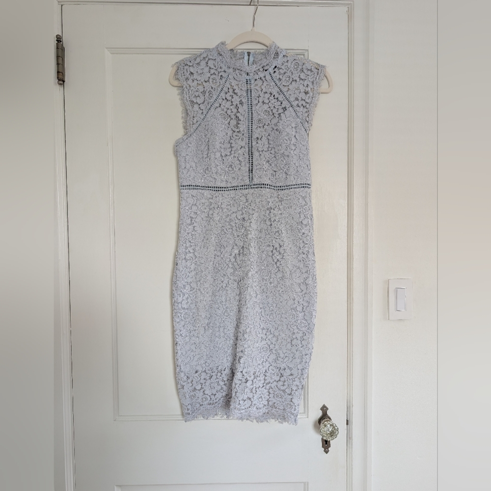 Women's Bridgerton-Inspired Bardot Light Blue Lace Midi Dress